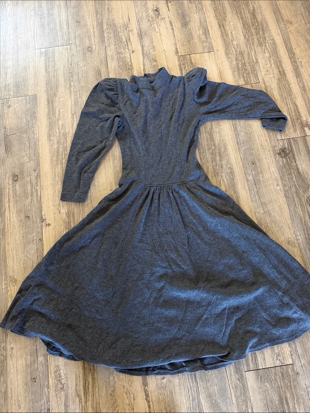 Vintage All That Jazz Pleated Mock Neck Sweater Dress Gray USA